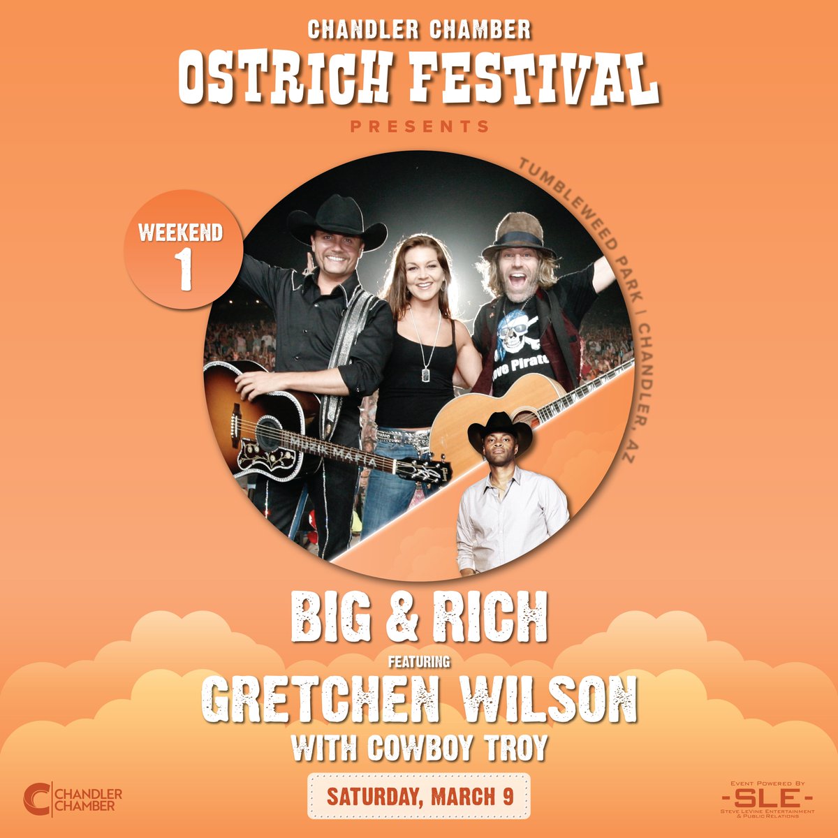 Country Music Association (CMA) Award-winning duo, Big Kenny and John Rich, to headline the mainstage on Saturday, March 9. Friday will also feature performances by Grammy Award-winning singer-songwriter, Gretchen Wilson, and chart-topping rapper and singer, Cowboy Troy.