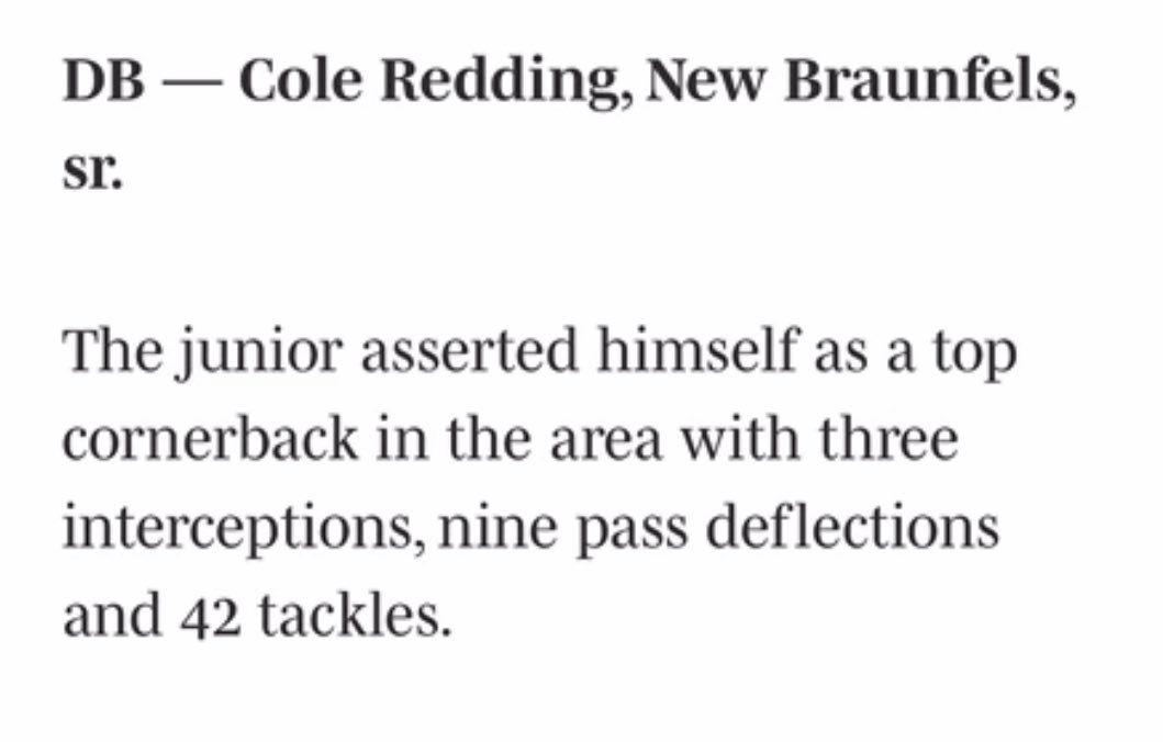 coleredding's tweet photo. Excited and Honored to be named First team All-Central Texas DB 
@SA_HCPreps 
@coachjrick @Coach_Cotton713 @Coach_Cannata @mmental7 @CoachSamuelsTX @CoachBroderickT 

60 tackles* https://t.co/jxTiOOFt2T