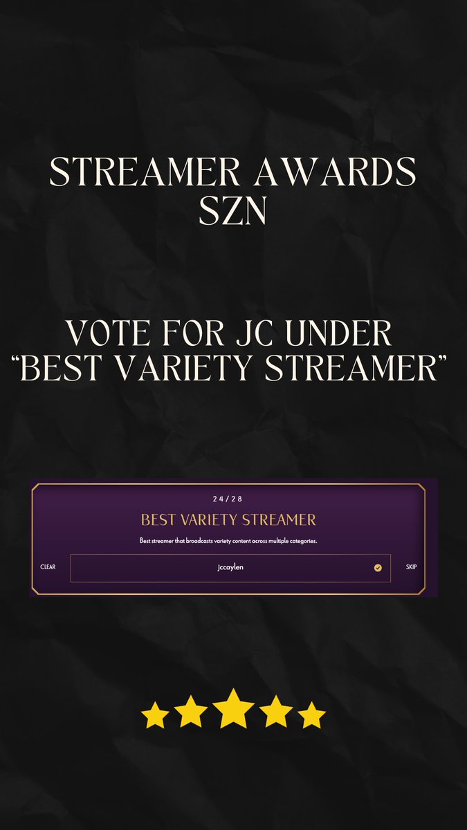 jcstwitchclips's tweet image. MAKE SURE TO NOMINATE JC FOR BEST VARIETY STREAMER 

thestreamerawards.com/nominations