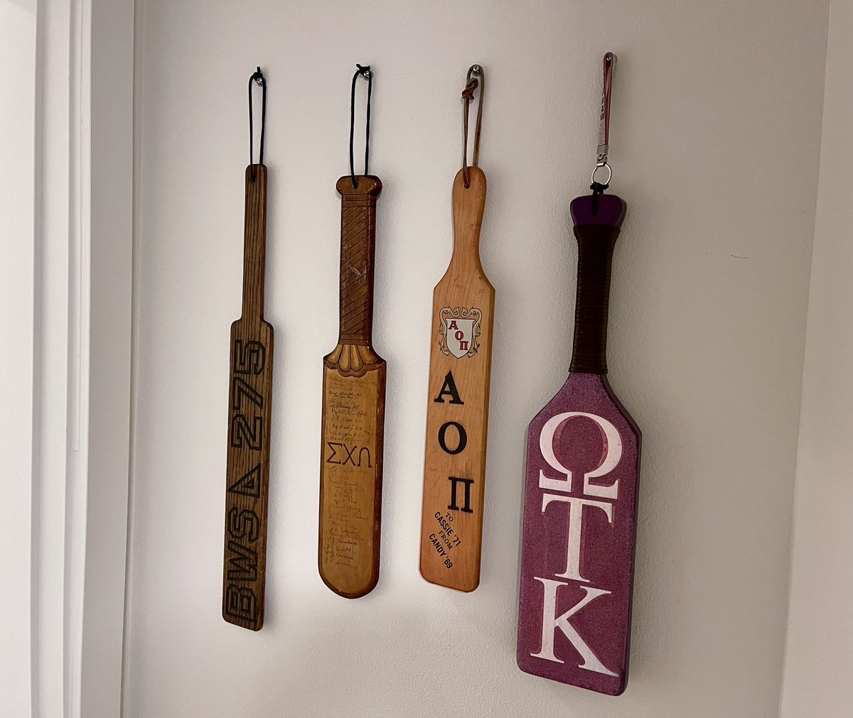 SpankMeSilly's tweet photo. Finally got around to setting up my sorority / fraternity paddle collection in my office! https://t.co/A5PDONcXkf