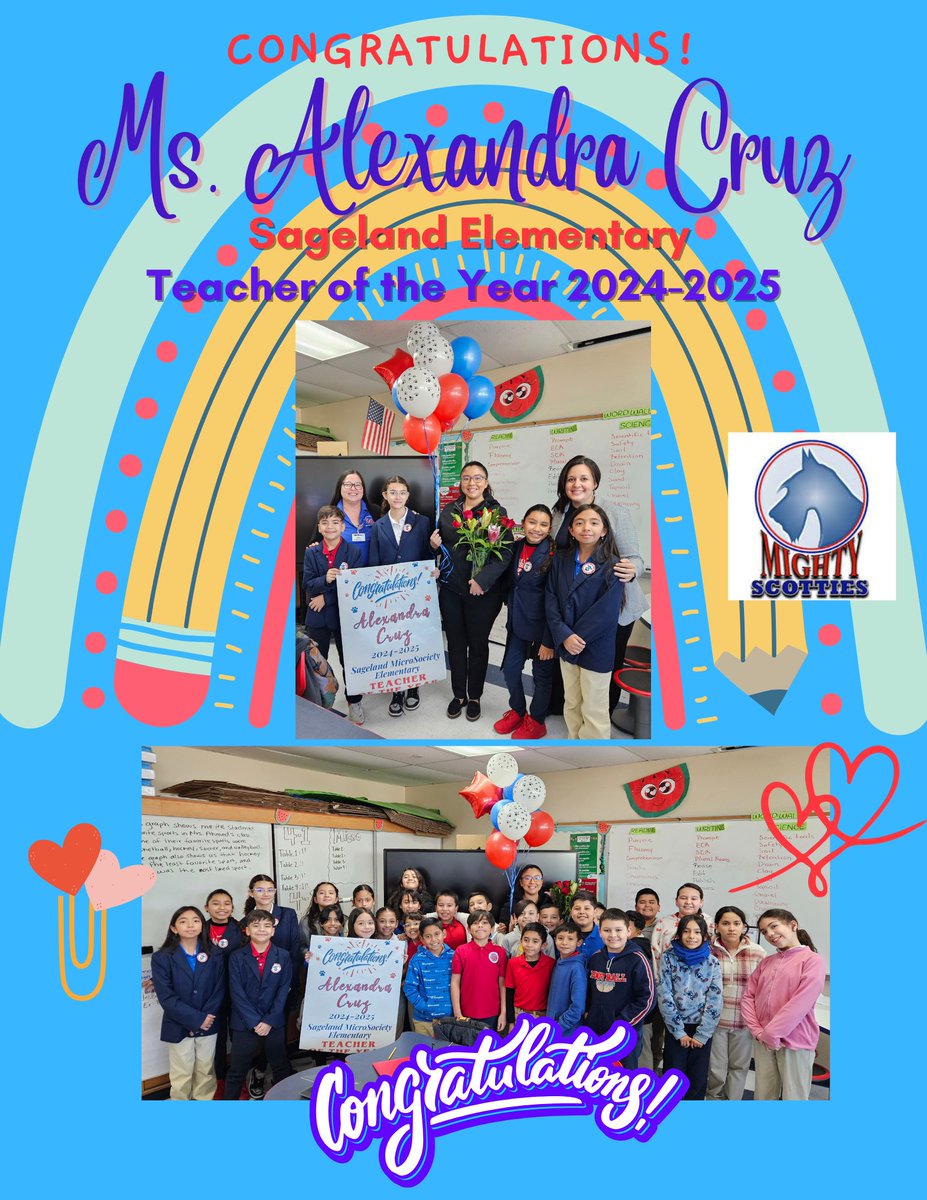 We are proud to announce our 4th Grade Dual Language Teacher, Ms. Alexandra Cruz, as our 2024-2025 Teacher of the Year!!! 🎉 Congratulations, Ms. Cruz! We are so proud to have you represent Scottieland! <a href="/YsletaISD/">Ysleta ISD</a> <a href="/SagelandMicro/">Jacqueline Salas</a> <a href="/AVillanueva_AP/">Amber Villanueva</a> <a href="/MicaelaMoncada3/">Micaela Moncada</a> Well deserved!❤️