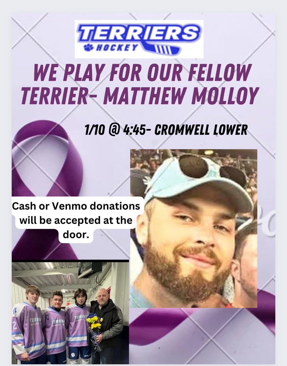 mad_mavV's tweet photo. Our 3rd annual cancer charity game. We play in memory of three RHHS students gone too soon
Andrew Spada our hockey brother. Matthew Molloy
Michael Walling. Donations to CCMC Neuroncology in Andrew Spada's name. 
@ctchildrens 
@CTHSHockeyDB @CTHKReportChris @CTHSHockey https://t.co/PuJhYs4F8d