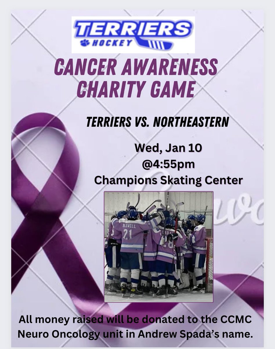 mad_mavV's tweet photo. Our 3rd annual cancer charity game. We play in memory of three RHHS students gone too soon
Andrew Spada our hockey brother. Matthew Molloy
Michael Walling. Donations to CCMC Neuroncology in Andrew Spada's name. 
@ctchildrens 
@CTHSHockeyDB @CTHKReportChris @CTHSHockey https://t.co/PuJhYs4F8d