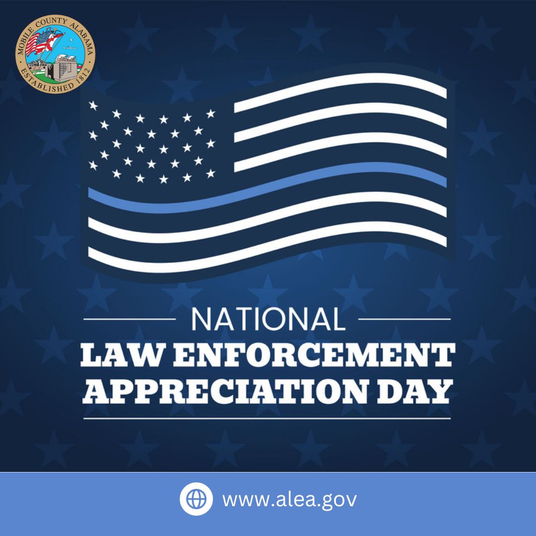 mobilecountyal's tweet photo. Jan. 9 is National Law Enforcement Appreciation Day!
THANK YOU to our local law enforcement officers for your service and for keeping Mobile County safe. We appreciate you!
#LEAD #LawEnforcementAppreciationDay #MoCo #MobileCountyAL #MobileCountyCommission https://t.co/nNv4mA1KlH
