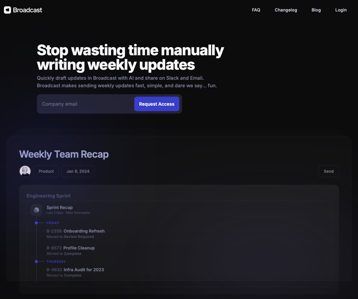 We’re on the cusp of sharing something new at <a href="/withbroadcast/">📣 Broadcast - AI Meeting Notes for Managers</a>. Over the last 3 months, we started building a tool which, as a fellow builder, we think you’ll enjoy using! Stay tuned for more here

Our north star has always been and will continue to be focused on bringing the power