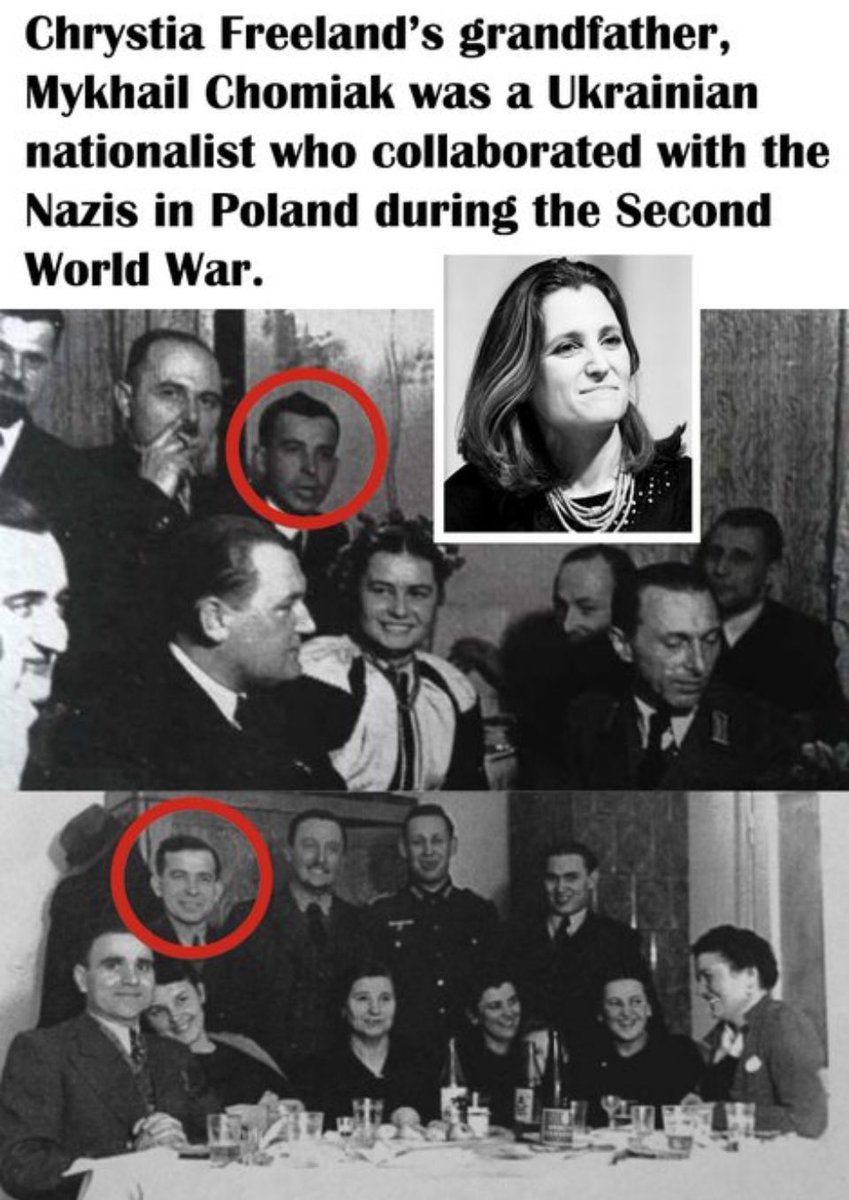 liz_churchill10's tweet photo. This is the granddaughter of a former Nazi and the Deputy Prime Minister of Canada, Chrystia Freeland.

This isn’t a coincidence. 

This is the face of modern-day Tyranny. 

She belongs in Prison. https://t.co/B27goWbdNe