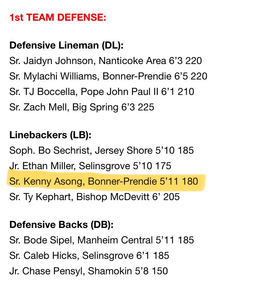 kengocrazy5's tweet photo. Honored to be named as 1st team all 4A PA defense 
@MBAP_Football @CoachDahnte @PRZPAvic https://t.co/sxzADeU5pb