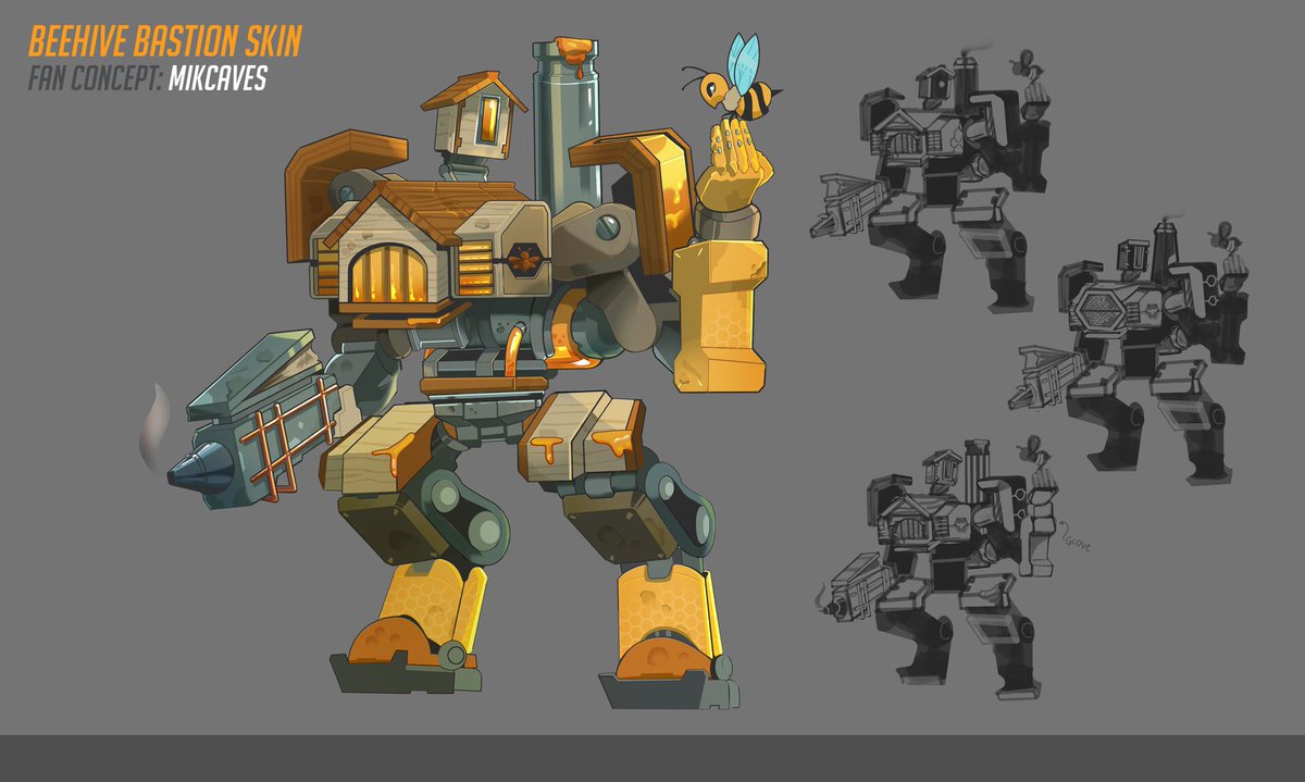 mik_caves's tweet photo. Im working to get better at the kind of job I’ll love to have, so I made this adorable Beehive Bastion skin concept, hope you like it! #overwatch #overwatch2 #fanart #blizzard #conceptart #chatacterdesing https://t.co/cKvb3PDMwy