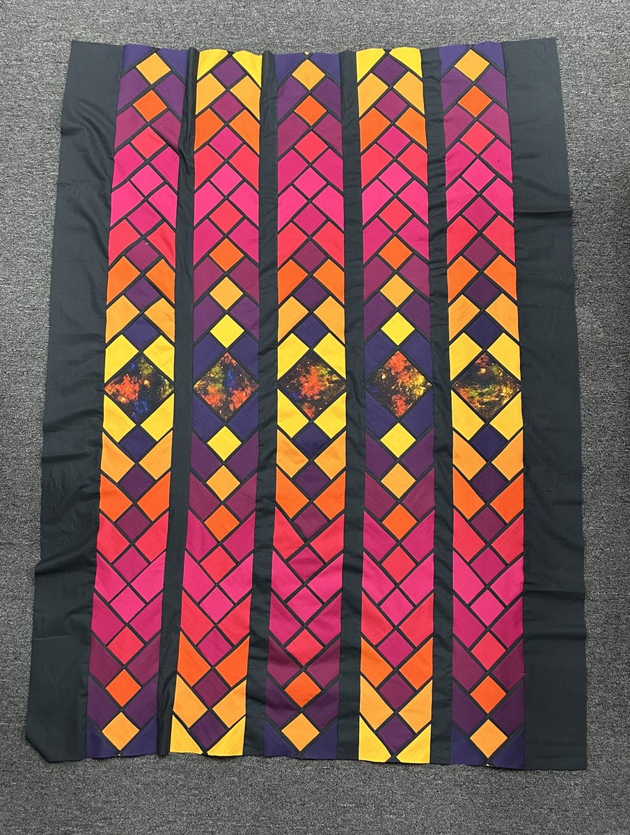 flagcaptainart's tweet photo. The most recent #quilt top. I’m taking a #longarmquilting class later this month to finish it off. Immensely pleased for my first stained glass quilt. My coworkers baby is due soon so no pressure lol https://t.co/EbN4T9PQHm