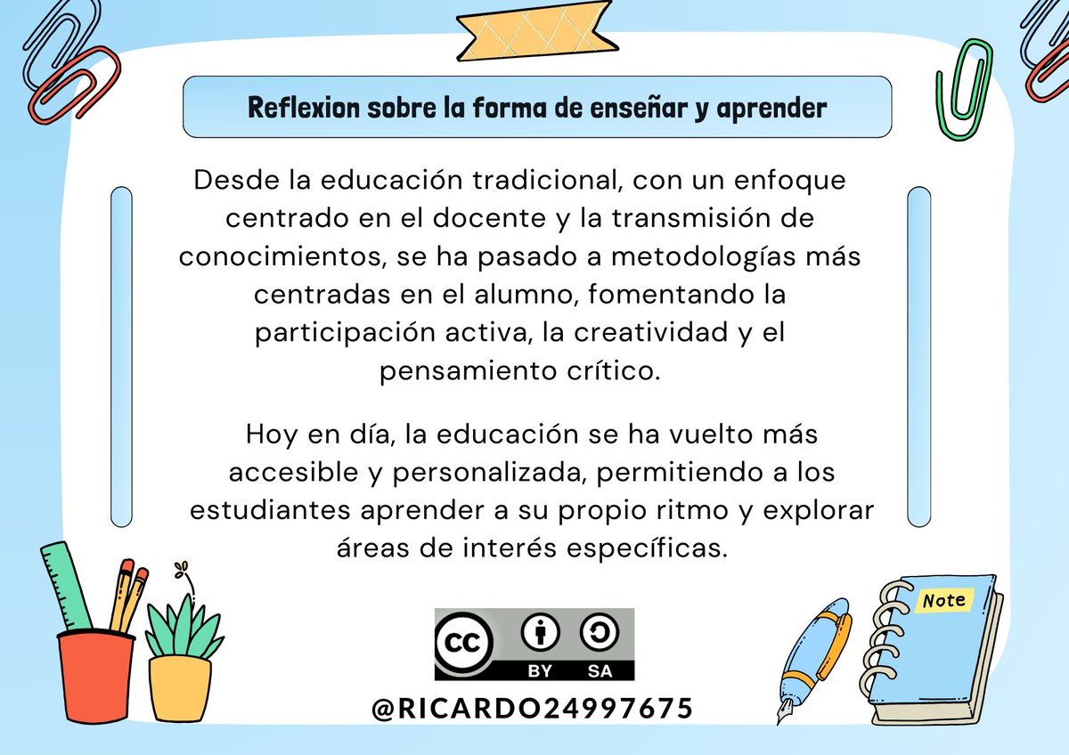 Ricardo07n's tweet photo. El propósito de la educación es preparar a los jóvenes para que se eduquen a lo largo de sus vidas.📚
#PedagogiadelasCienciasExperimentales #Tic #DocenteInnovador #Digital #investigación #ModelosPedagógicos #metaverso #pedagogía
@jorgearmi20
@experimenutmach https://t.co/AegXjCdNVS