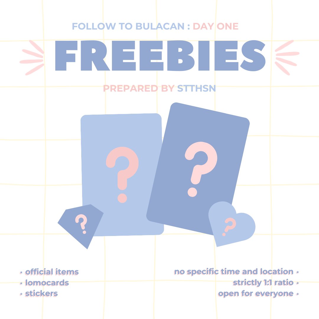 stthsn's tweet photo. FOLLOW TO BULACAN FREEBIES 
— january 13, 2024 | day 1

⋆ every pack has an official item !! you may either get a photocard or a non-photocard inclusion.

retweets, likes, and new mutuals will be appreciated. thank you so much and see you there <3 https://t.co/oBURFaSR4P