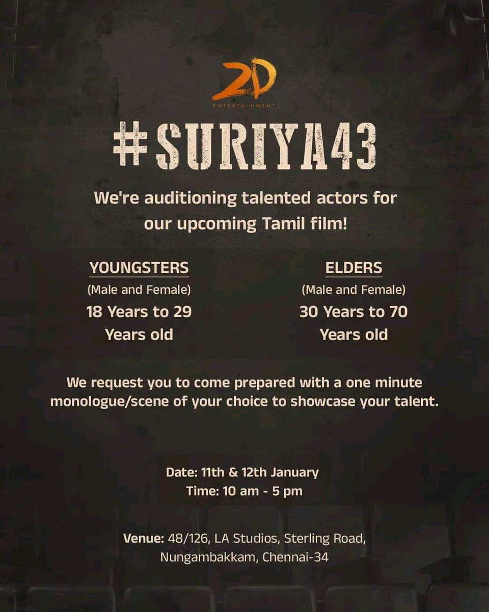 peackermedia's tweet photo. #castingcall #cast #suriya #suriya43 #audition #tamil #model #actor #actress #chennaimodels #tamil #peacker #peackermedia #peackerstudio https://t.co/SC7IGJsrKb