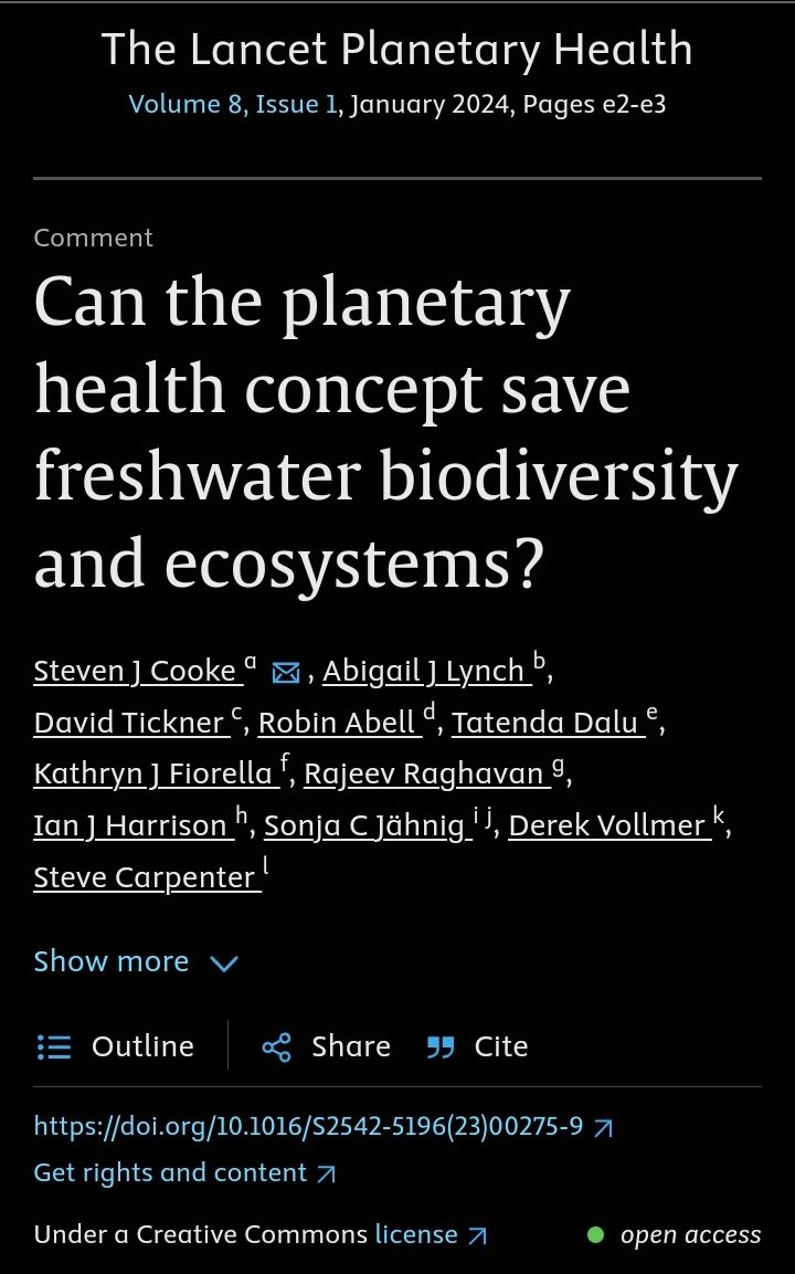 Rajeev Raghavan (@labrajeev) on Twitter photo How can the concept of #PlanetaryHealth help conserve #freshwater #biodiversity?
Our take on this in the most recent issue of <a href="/TheLancetPlanet/">The Lancet Planetary Health</a>
@SJC_fishy @david_tickner <a href="/SCJaehnig/">Sonja Jähnig</a> @FreshwaterSteve
<a href="/AFL_org/">Alliance for Freshwater Life</a> <a href="/FW_Conservation/">FW Conservation</a> How can the concept of #PlanetaryHealth help conserve #freshwater #biodiversity?
Our take on this in the most recent issue of <a href="/TheLancetPlanet/">The Lancet Planetary Health</a>
@SJC_fishy @david_tickner <a href="/SCJaehnig/">Sonja Jähnig</a> @FreshwaterSteve
<a href="/AFL_org/">Alliance for Freshwater Life</a> <a href="/FW_Conservation/">FW Conservation</a>