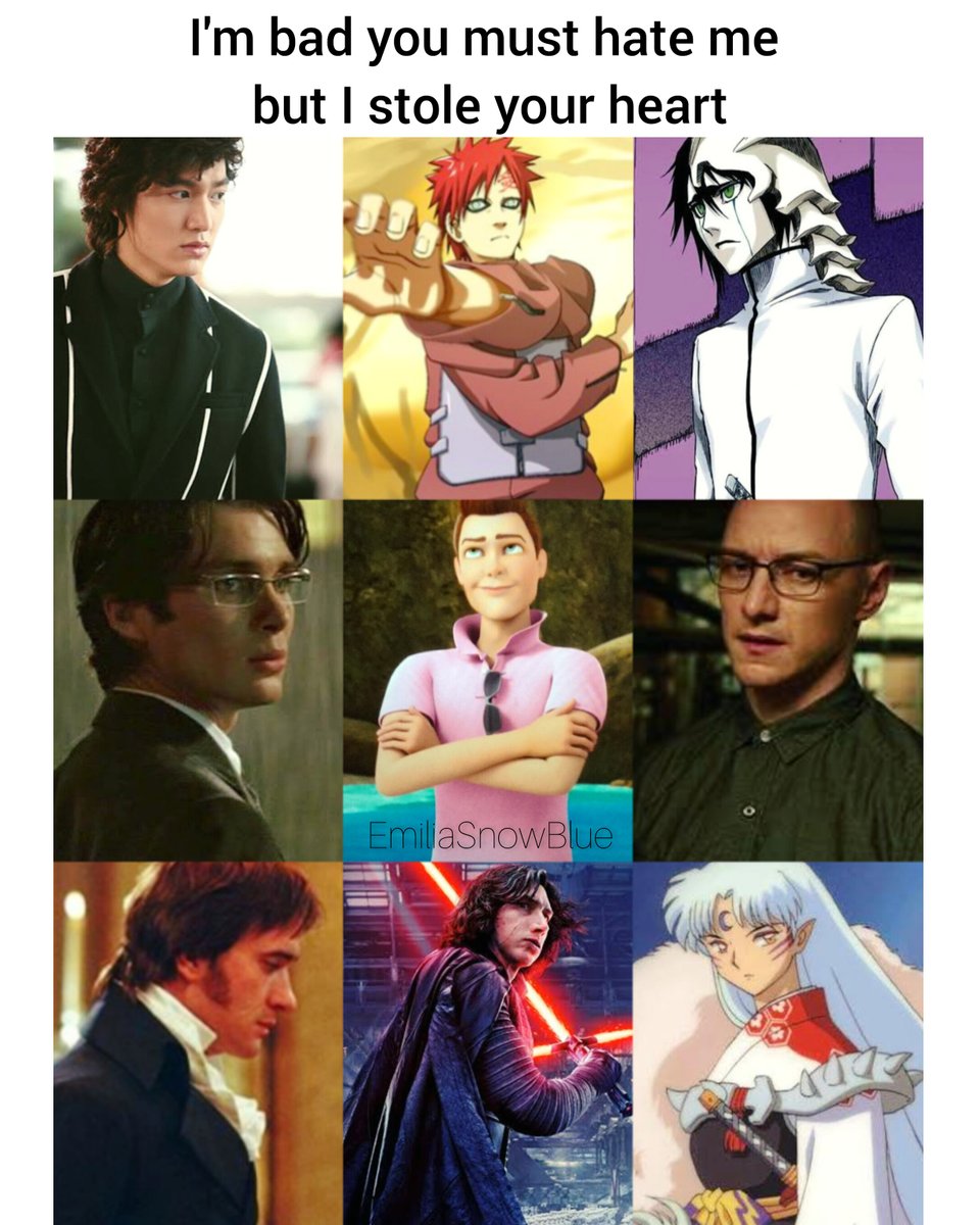 ESnowblue_e's tweet photo. What is your favorite villain?❤

Junpyo Boys over flowers
Gaara Naruto
Ulquiorra Bleach
Espantapajaros Batman
Trey Reardon Barbie
Kevin Wendell Crump Split 
Señor Darcy 
Kylo Ren 
Sesshomaru

#Villainous #Malos #movies #anime #dorama #bestvillainous https://t.co/RsNbQ0Ogbj