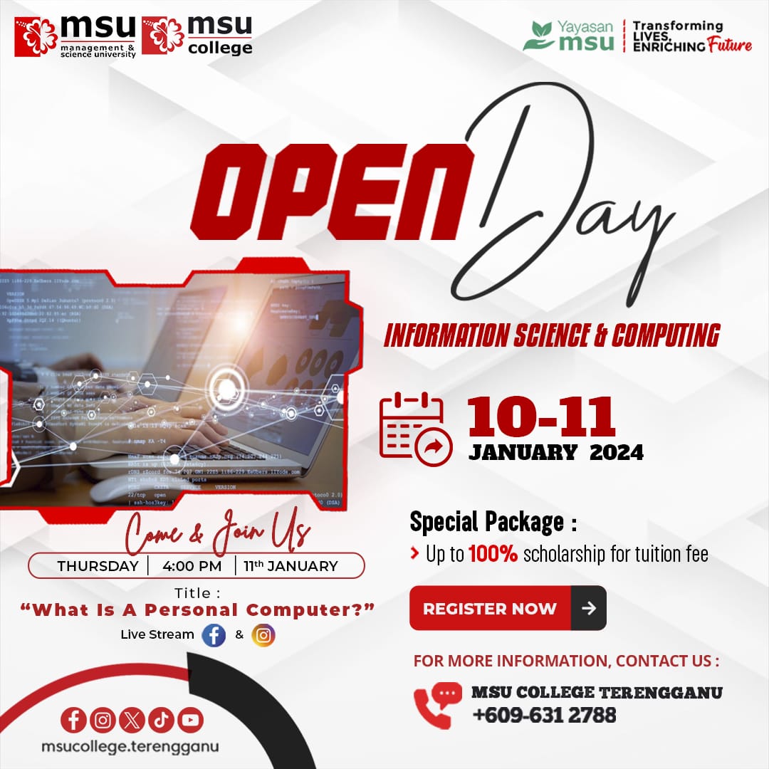 MSUcollege_trg's tweet photo. Stay tuned to our FB & IG live on βWhat is a Personal Computer?' and also find out more about IT programs offered by us. Save the date!
For more enquiries, click the link below ππ»
https://t.co/FNDZ3ilffj
#spm2023
#SPM2022
#spm2021
#spm2022
#stpm2020
#stpm2021 https://t.co/RFmBgIQVd7