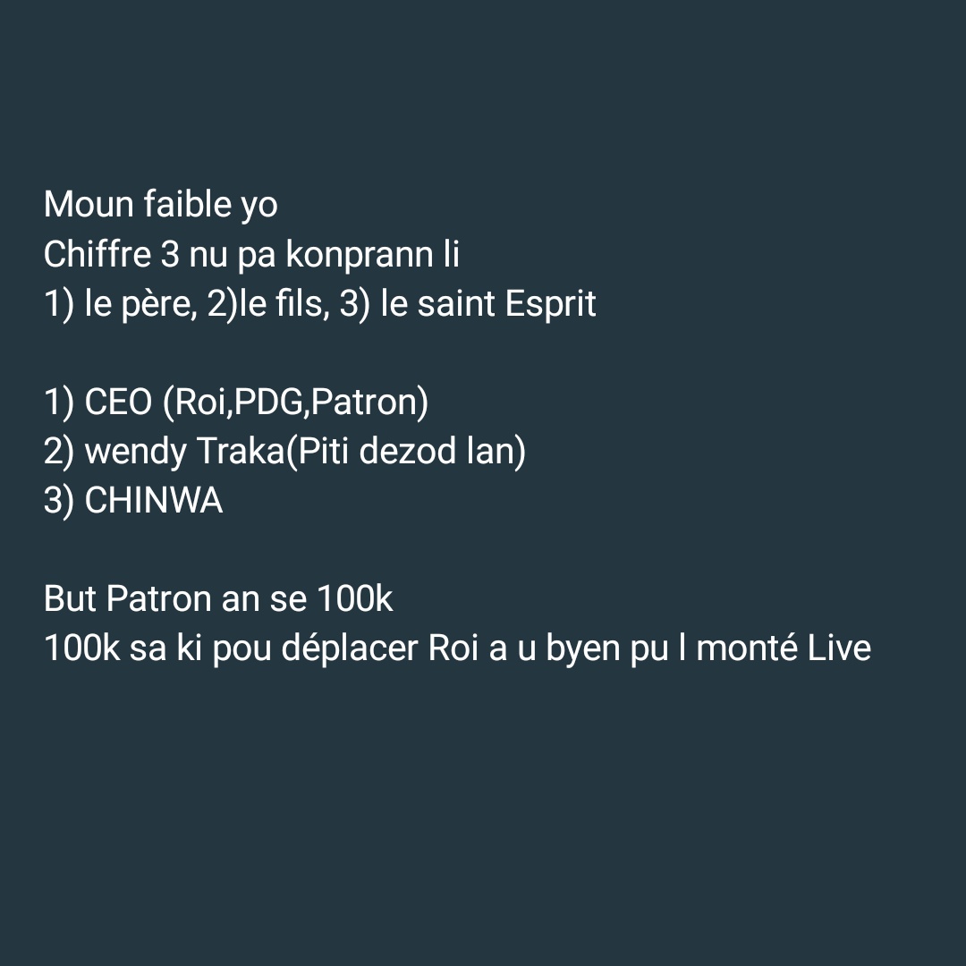 JohnBee07049088's tweet photo. Chif 3 emblématique pa komparel 🐜💤🇭🇹 https://t.co/C50MOgaW2S