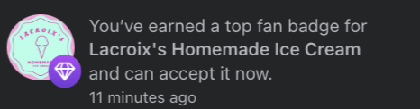 ksarantides's tweet photo. Getting a top fan badge for my neighborhood ice cream shop feels about on-brand as I can get https://t.co/zgLy2tZnGI
