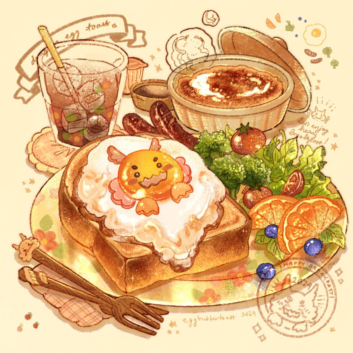 「Obligatory dragon themed egg toast for t」|nao 🍞🍳のイラスト