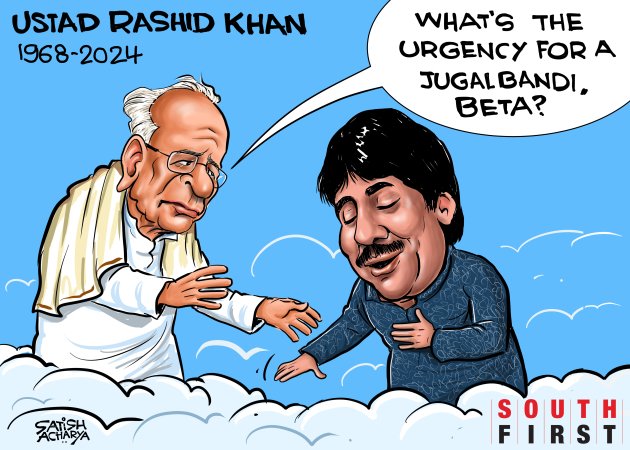 satishacharya's tweet photo. Alvida Ustad Rashid Khan Saab!  #UstadRashidKhan 
@TheSouthfirst cartoon. https://t.co/59dKLX160Y