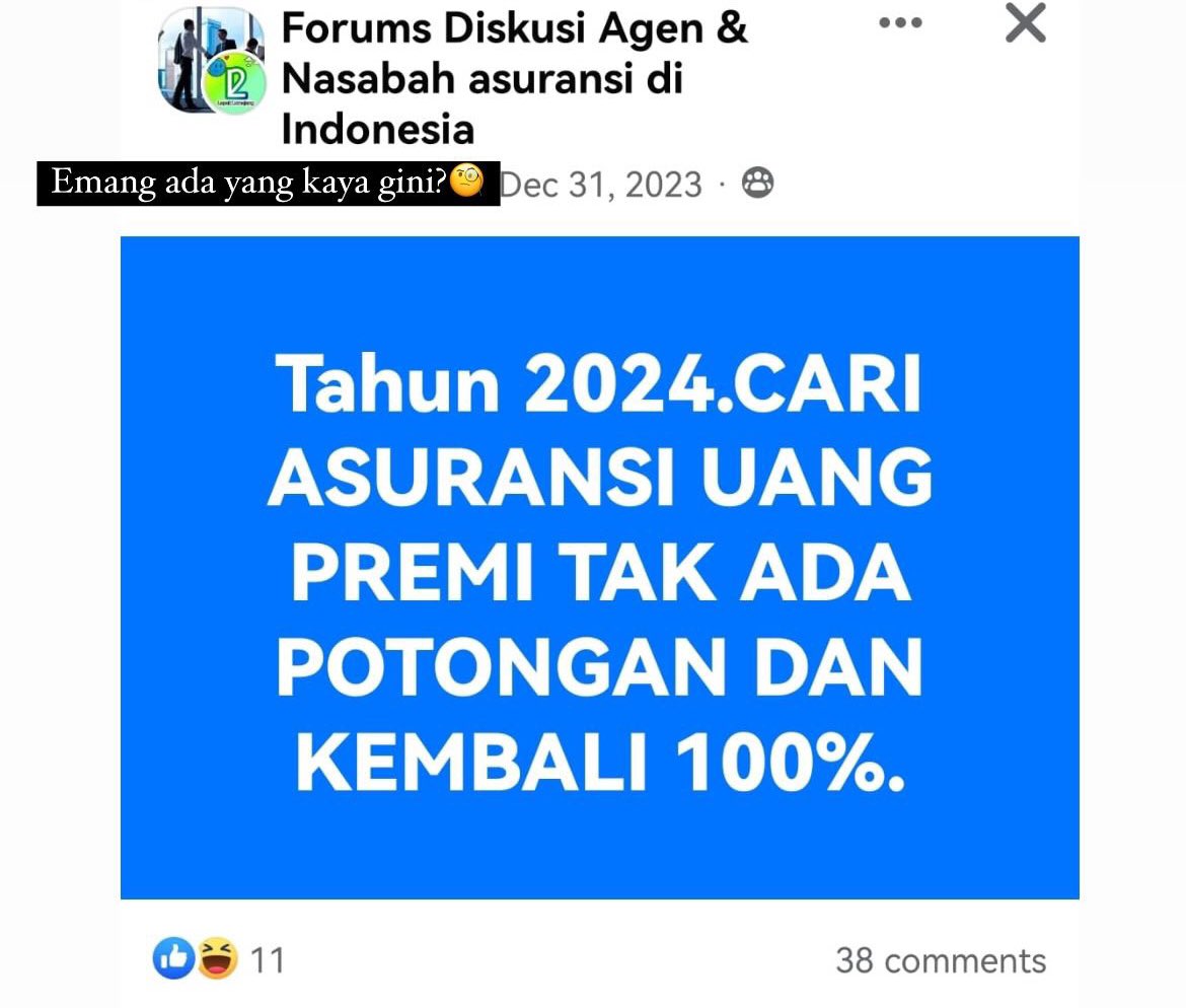suvanyt's tweet photo. Jadi ceritanya, aku ketemu postingan ini di group FB. 

Lumayan sering ada yang tanya begini, tapi begitu dikasih fakta langsung defensif: “asuransi nipu” https://t.co/t0sHztr1SJ
