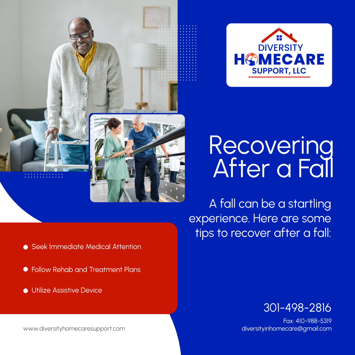 diversityhcsllc's tweet photo. Whether due to a trip, slip, or other unforeseen circumstances, recovering after a fall requires a combination of physical and emotional resilience. There are services available for you.

#HomeHealthCareServices #FallRecovery #EllicottCityMD https://t.co/RGnFDO7NSM