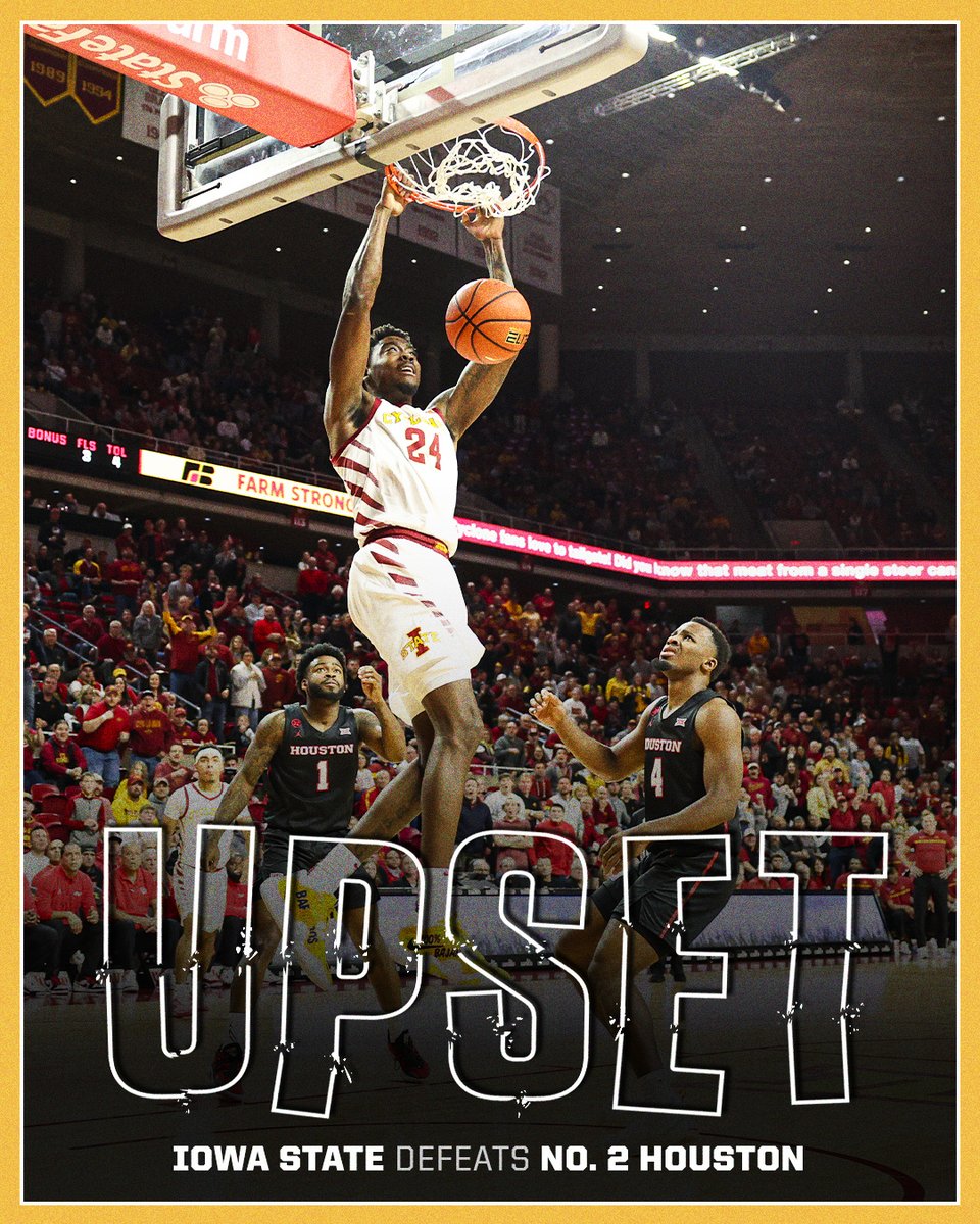 IOWA STATE HANDS HOUSTON THEIR FIRST LOSS OF THE SEASON‼️ 

It's the Cyclones' SEVENTH win against a top-10 team in the last two years 👀