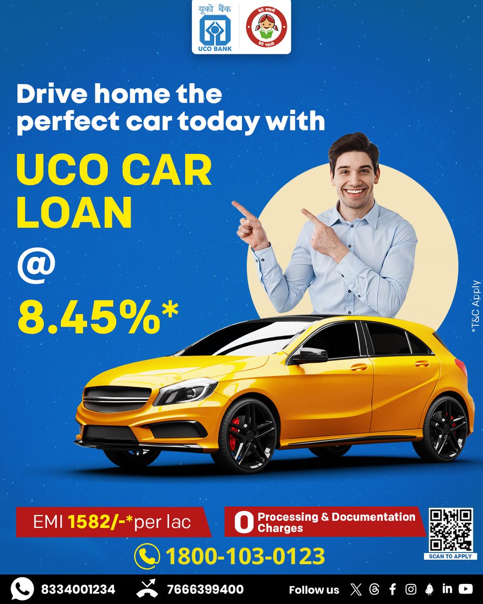 Fuel your journey to #CarOwnership with our convenient and budget-friendly #UCOCarLoan. #UCOBank Honours Your Trust #Banking #UCOTURNS81 #UCOFoundationDay #FoundationDay #81YearsOfTrust #CarLoan #ROI #EMI