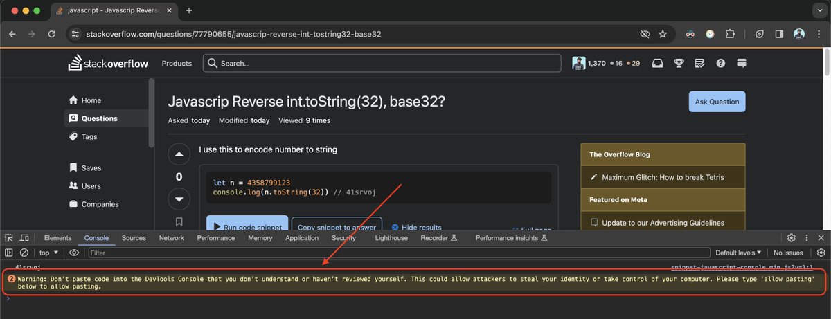 vnoitkumar's tweet photo. Saw something new, @ChromeDevTools not allowing to past code in console until you type "allow pasting" 👌🏽 https://t.co/m4LmeWq1GW