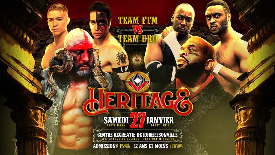 Trios tag team match @victoryring: HERITAGE! BEAST KING FTM, and Maredes and Steven MAINZ vs @DruOnyx & CHOCOLATE CITY – MUSTAPHA JORDAN, just back from the @FaleDojo in New Zealand, and his impressive partner WILSON COLAS. tickets at lepointdevente.com/billets/victor…