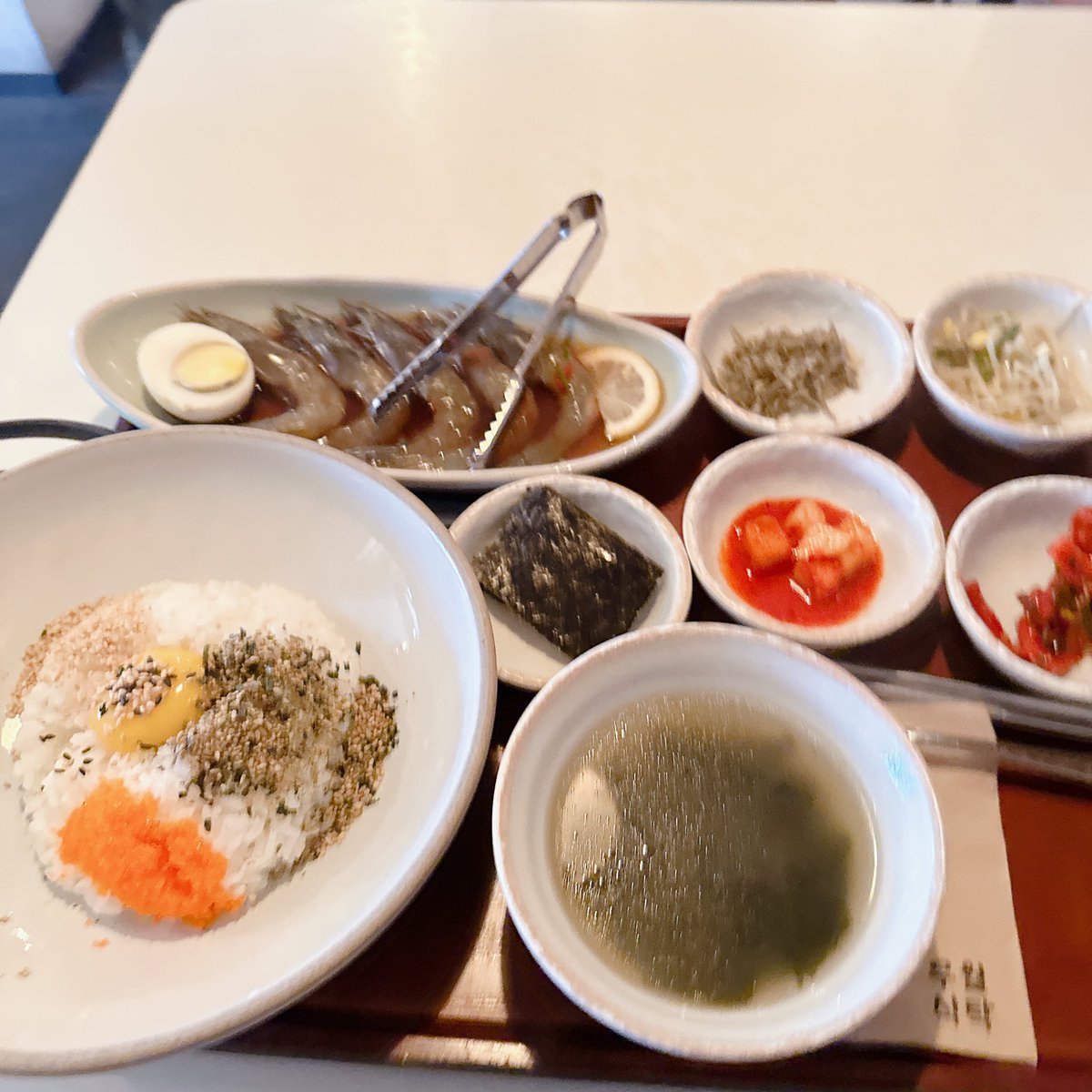 BySorella's tweet photo. 今日のランチはカンジャンセウを食べにきましたー♪
一番乗りでした（笑）
とっても美味しかったー😊
#韓国旅行
#ひとり韓国 https://t.co/1FrbMhlYq5