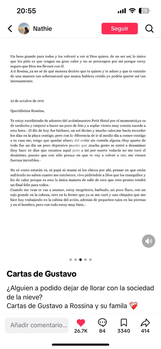 Me encontré en tiktok las cartas que dejo gustavo de la sociedad de la nieve a su familia/novia y no se ni que decir de ese amor