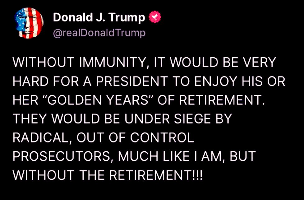 7Veritas4's tweet photo. I prefer Presidents who don’t need blanket immunity to enjoy their golden years. https://t.co/xfkis5kWBE