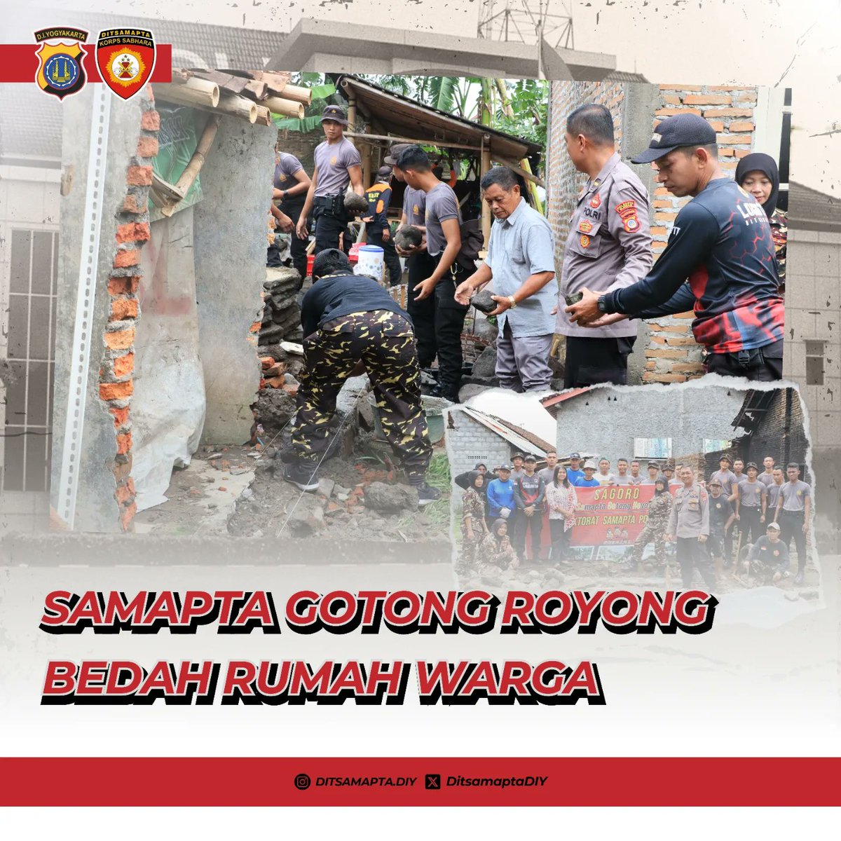 DitsamaptaDIY's tweet photo. -humassamapta, Direktorat Samapta Polda DIY  melaksanakan kegiatan Samapta Gotong Royong atau "SAGORO" Peletakan batu pertama bedah rumah di Dusun Tulung, Tamanmartani, Kalasan. https://t.co/e0eHPuq2pD