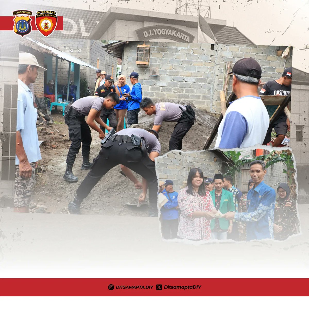 DitsamaptaDIY's tweet photo. -humassamapta, Direktorat Samapta Polda DIY  melaksanakan kegiatan Samapta Gotong Royong atau "SAGORO" Peletakan batu pertama bedah rumah di Dusun Tulung, Tamanmartani, Kalasan. https://t.co/e0eHPuq2pD