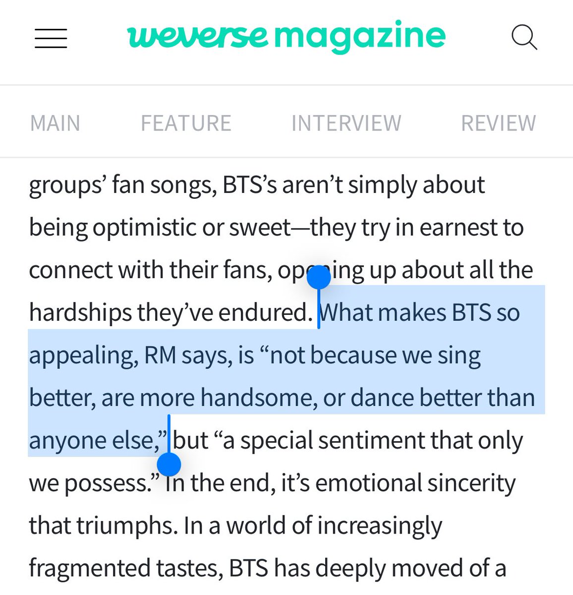 btslinesiconic's tweet photo. namjoon: “what makes BTS so appealing, is not because we sing better, are more handsome, or dance better than anyone else but a special sentiment that only we possess.”

in the end emotional sincerity triumphs! https://t.co/aqXJPkZU7u