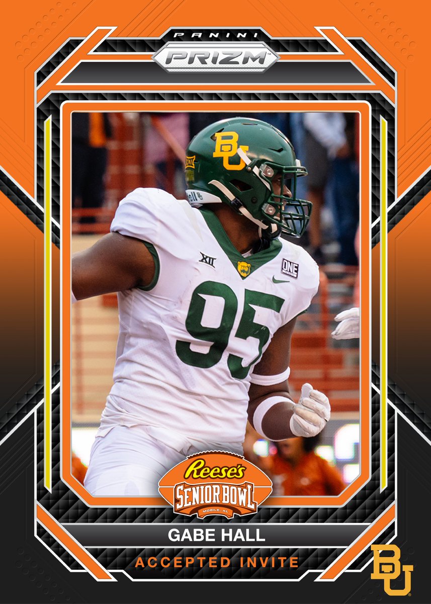 OFFICIAL! DL Gabe Hall <a href="/ghalldog42/">Gabriel Hall</a> from <a href="/BUFootball/">Baylor Football</a> has accepted his invitation to the 2024 Reese's Senior Bowl! #SicEm #TheDraftStartsInMOBILE™️

@JimNagy_SB <a href="/PaniniAmerica/">Panini America</a> #RatedRookie