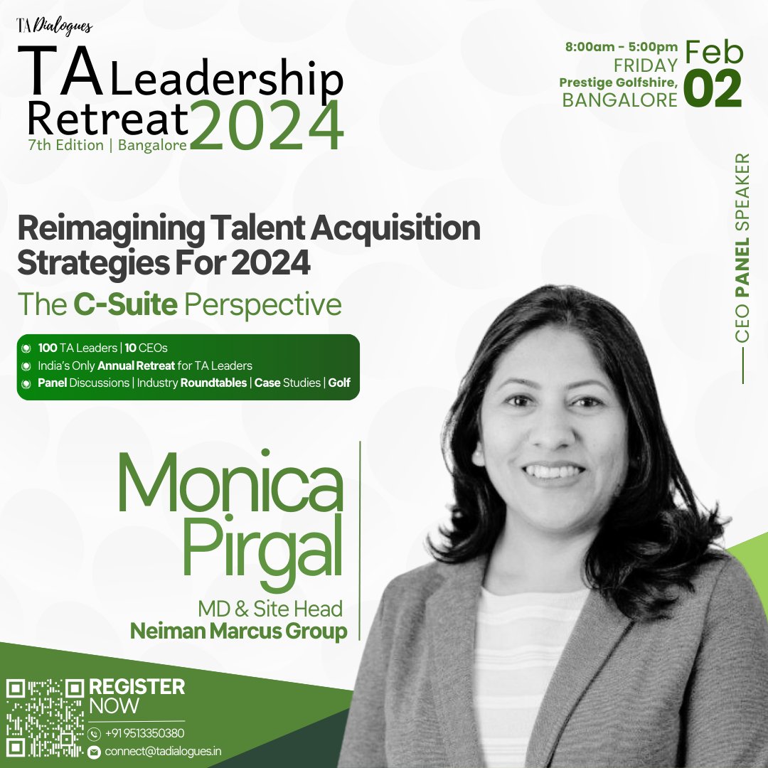 TA_Dialogues's tweet photo. TA Dialogues is happy to announce that Monica S Pirgal, Managing Director &amp; Site Head at Neiman Marcus Group will be attending the TA Leadership Retreat 2024 as a CEO Panel Speaker!

Request an Exclusive Invite - https://t.co/hn8d4wELRH

#MarketTrends #TalentAcquisition https://t.co/Uo6Bcb3sZf
