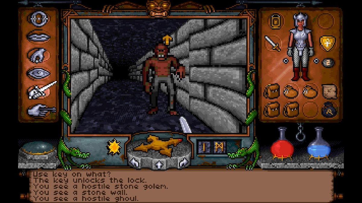 RoaldTK's tweet photo. @WobblingP Modern Game HUD (A Highland Song)
vs
Retro Game HUD (Ultima Underworld: The Stygian Abyss)

Suicide Squad's UI is certainly bad, but I don't thing its a simple case of "old good, new bad". https://t.co/8WuiGadoTS