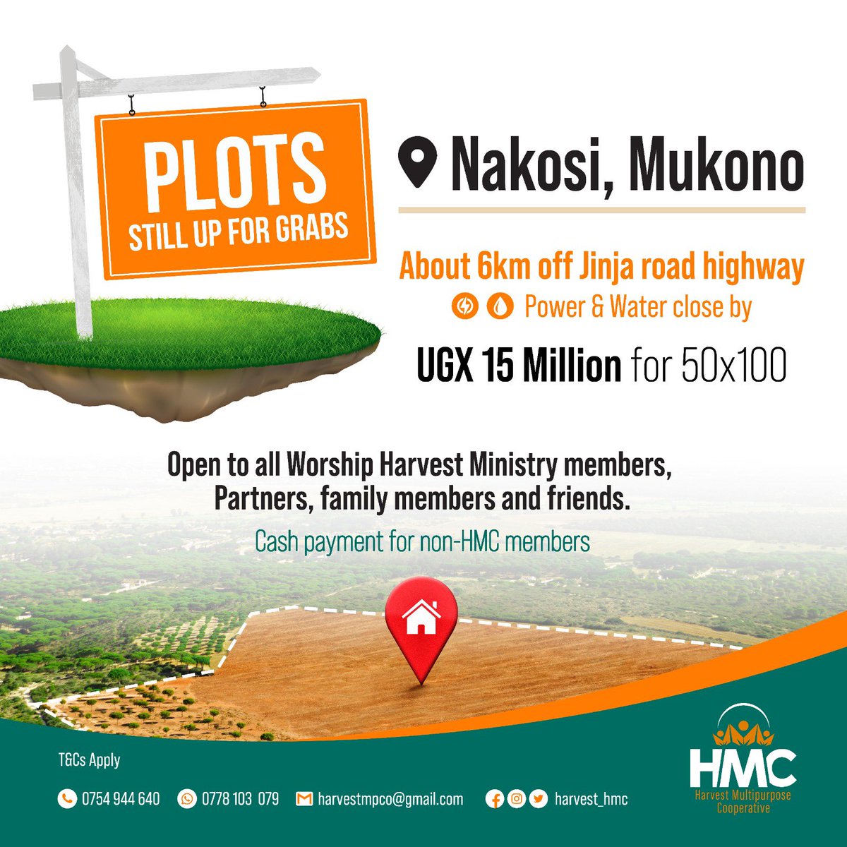 Greetings, members and friends of #WorshipHarvest,
We still have land available in our Mukono estate. 

Contact us today for more information or to book or buy your plot. 

#HMC #FinancialFreedomForGenerations #SecureLand