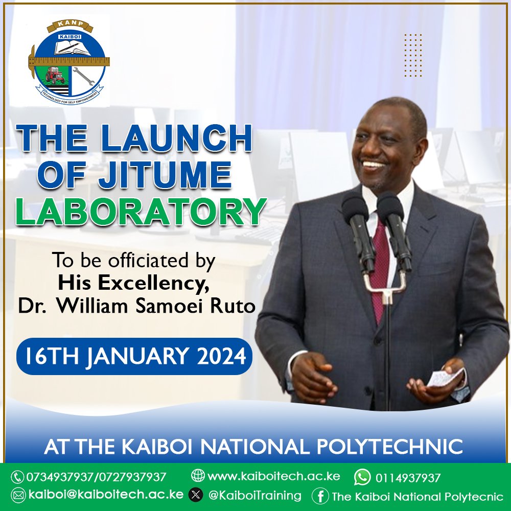 We are honored to welcome our President Dr. William Samoei Ruto on 16th January 2024 for the official launch of our new Jitume Laboratory. #kaiboipoly  #presidentRuto