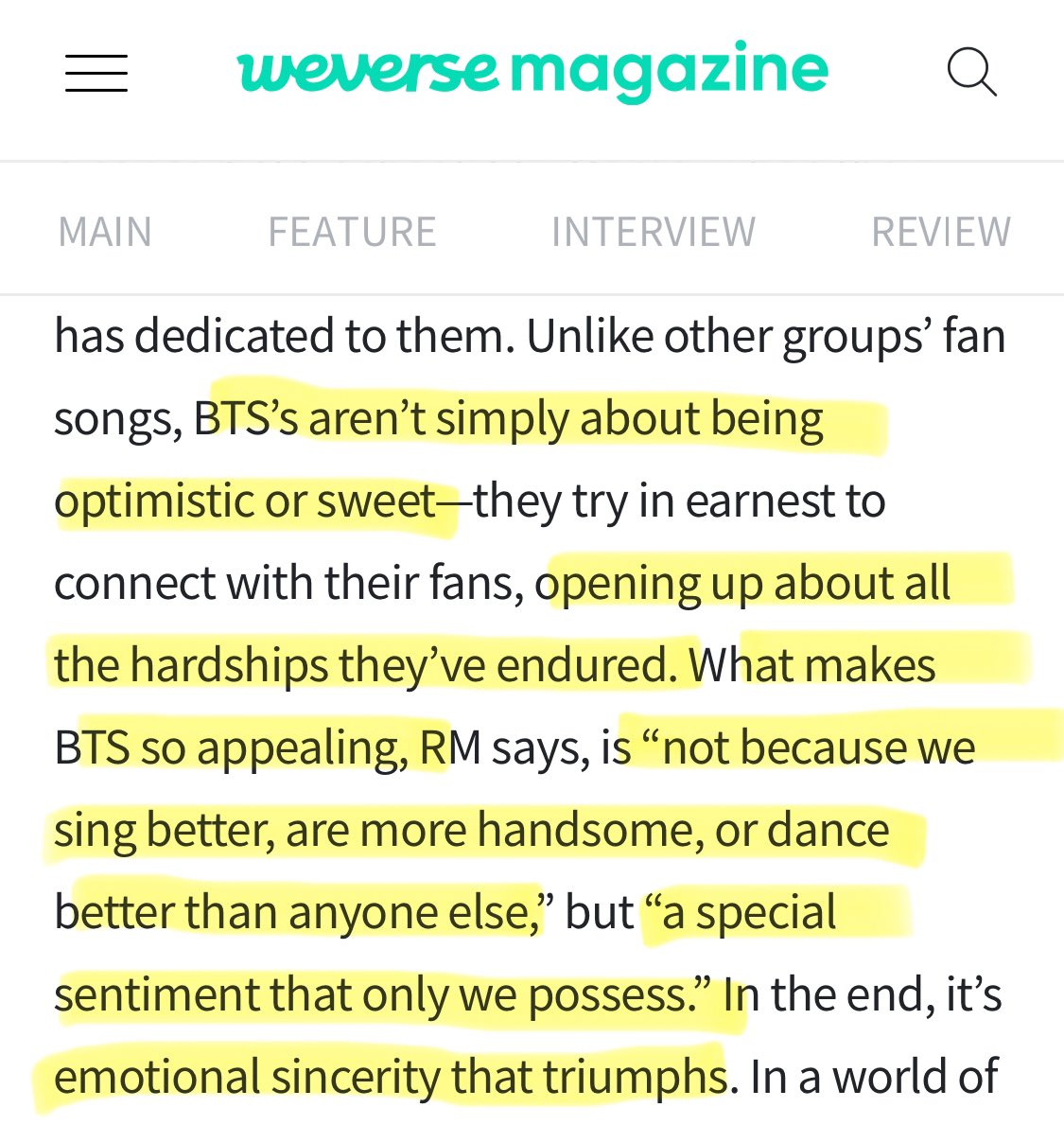 setiogi's tweet photo. “What makes @BTS_twt so appealing, #RM says, is ‘not because we sing better, are more handsome, or dance better than anyone else,’ but ‘a special sentiment that only we possess.’
In the end, it’s emotional sincerity that triumphs.”

#BTS #Namjoon #BTS_Monuments_BeyondTheStar https://t.co/qJIpNv3Im7