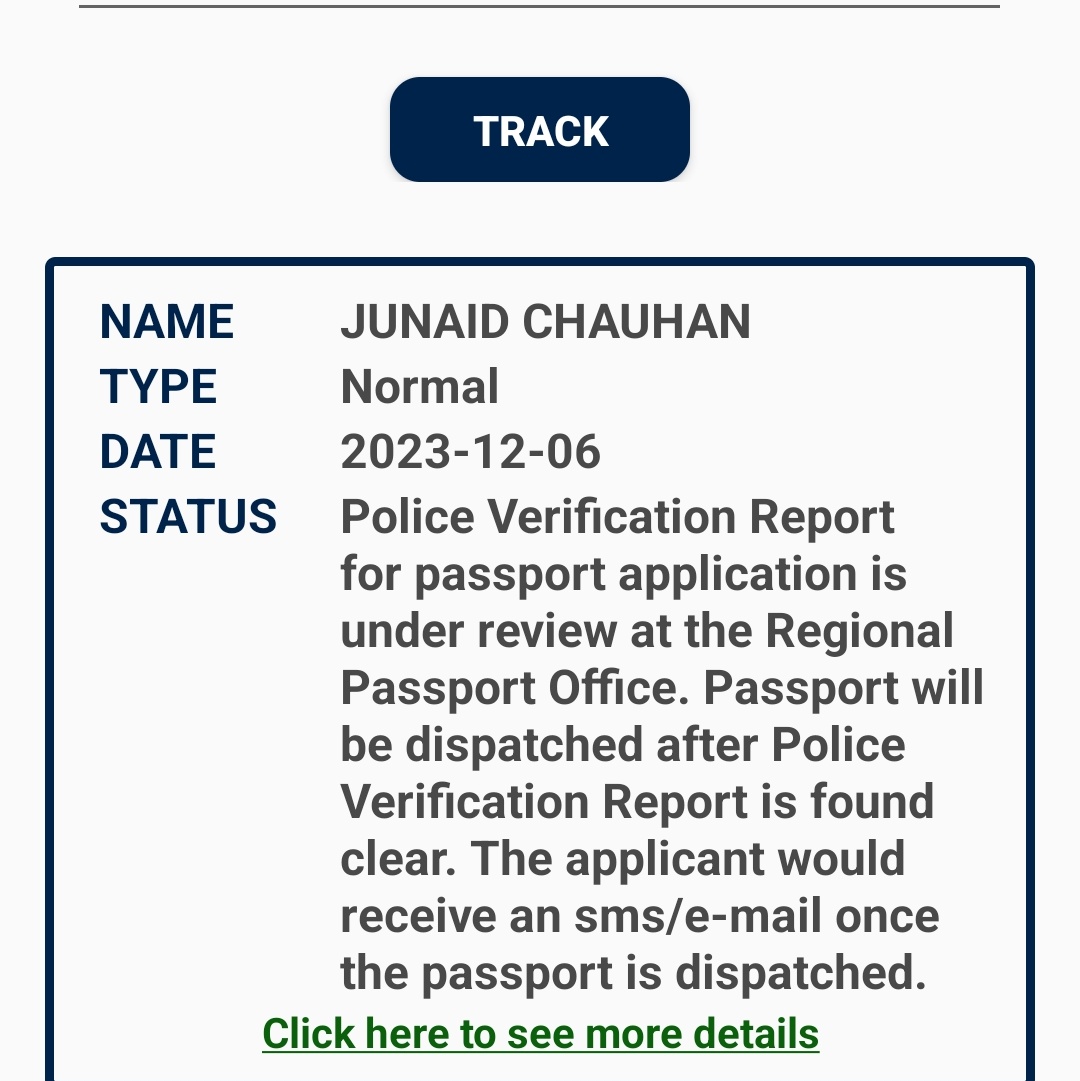 DRJunaidChauha1's tweet photo. आवेदन दिनांक 6/12/2023 यह है मैंने अपना स्टेटस चेक किया है उसमें क्षेत्रीय कार्यालय पासपोर्ट में दिखा रहा है प्लीज मुझे बताएं मेरा पासपोर्ट क्यों रोका है आप से निवेदन है मेरा पासपोर्ट बनाकर मुझे उपलब्ध कारए धन्यवाद@rpoghaziabad @rpolucknow @ChiefSecyUP
@passportsevamea @MIB_India https://t.co/xKNDuJGuqU