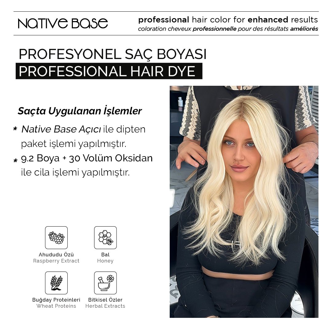 native_base's tweet photo. #nativebase bal kokulu profesyonel boya ve #nativebase açıcı kullanılarak yapılan paket ve cila işlem.

*9.2 bal kokulu saç boyası ve 30 volüm kullanılarak cila işlemi yapılmıştır.

*#nativebase açıcı ile dipten paket işlemi uygulanmıştır. https://t.co/MI3XSzlSHk
