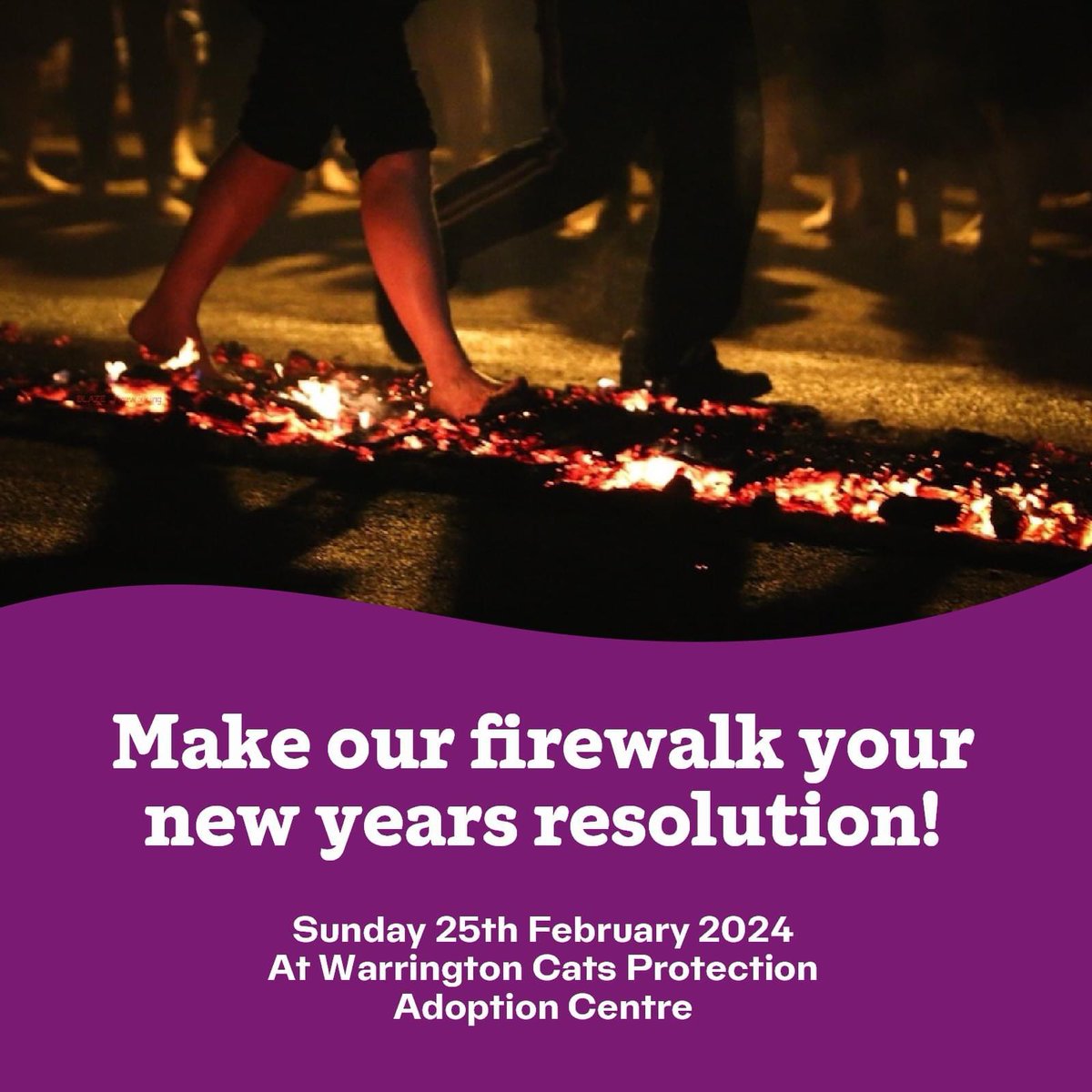 CatsWarrington's tweet image. Was your New Year resolution to tick something off the bucket list? Then why not challenge yourself to walk barefoot across a bed of red-hot coals?  Sign up for our Firewalk on Sunday 25 February &amp;amp; help local cats in need cats.org.uk/warringtonfire…

#FireWalk #CatsOnTwitter #CatsOnX