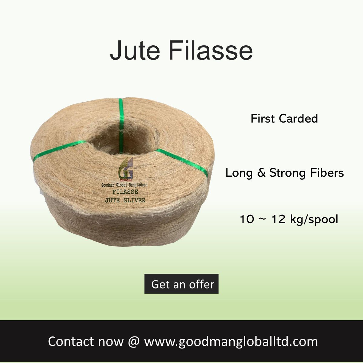 Goodman_Global's tweet photo. Filasse 100% tossa jute sliver first carded long & strong fiber π https://t.co/P4XI3NvdN3 π @Goodman_Global
π Used for:
# Spinning
# As plastering tow
# Gypsum plastering
#Filasse #jutesliver #sliver #cardedfiber #tossa #spinning #estopa #biodegradable #rawjute https://t.co/xM4CuE9Bbd