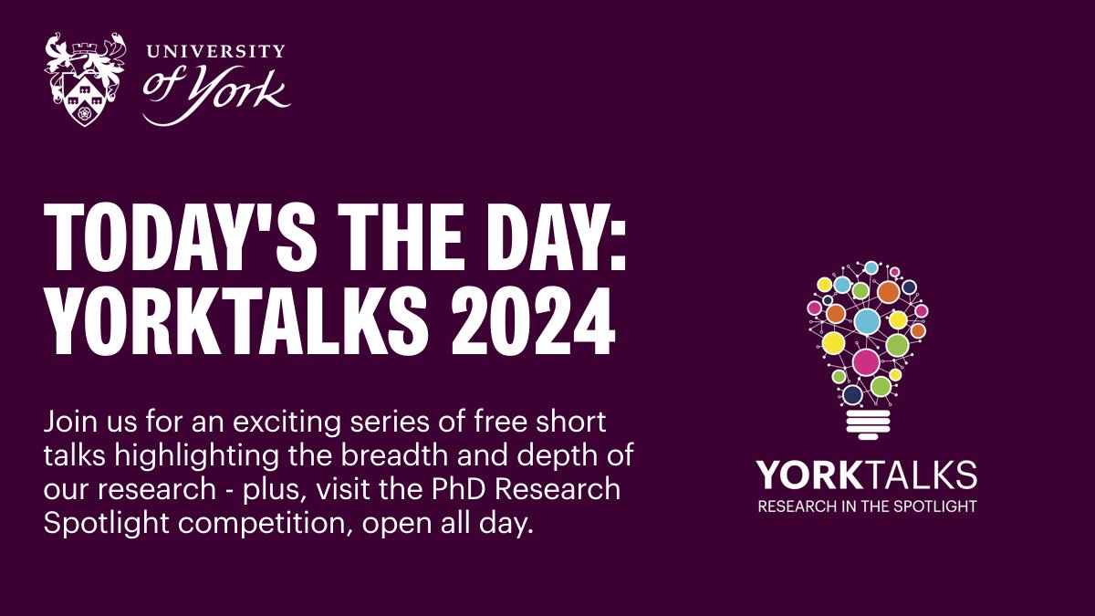 UniOfYork's tweet photo. Today’s the day! YorkTalks is back, giving you the perfect opportunity to explore all the fascinating research happening here at York 🔬💡
Curious to know more? There’s still time to book your place at any of today’s sessions via @UoYEvents: https://t.co/BT6DoCyDRZ https://t.co/TdAOecKokl