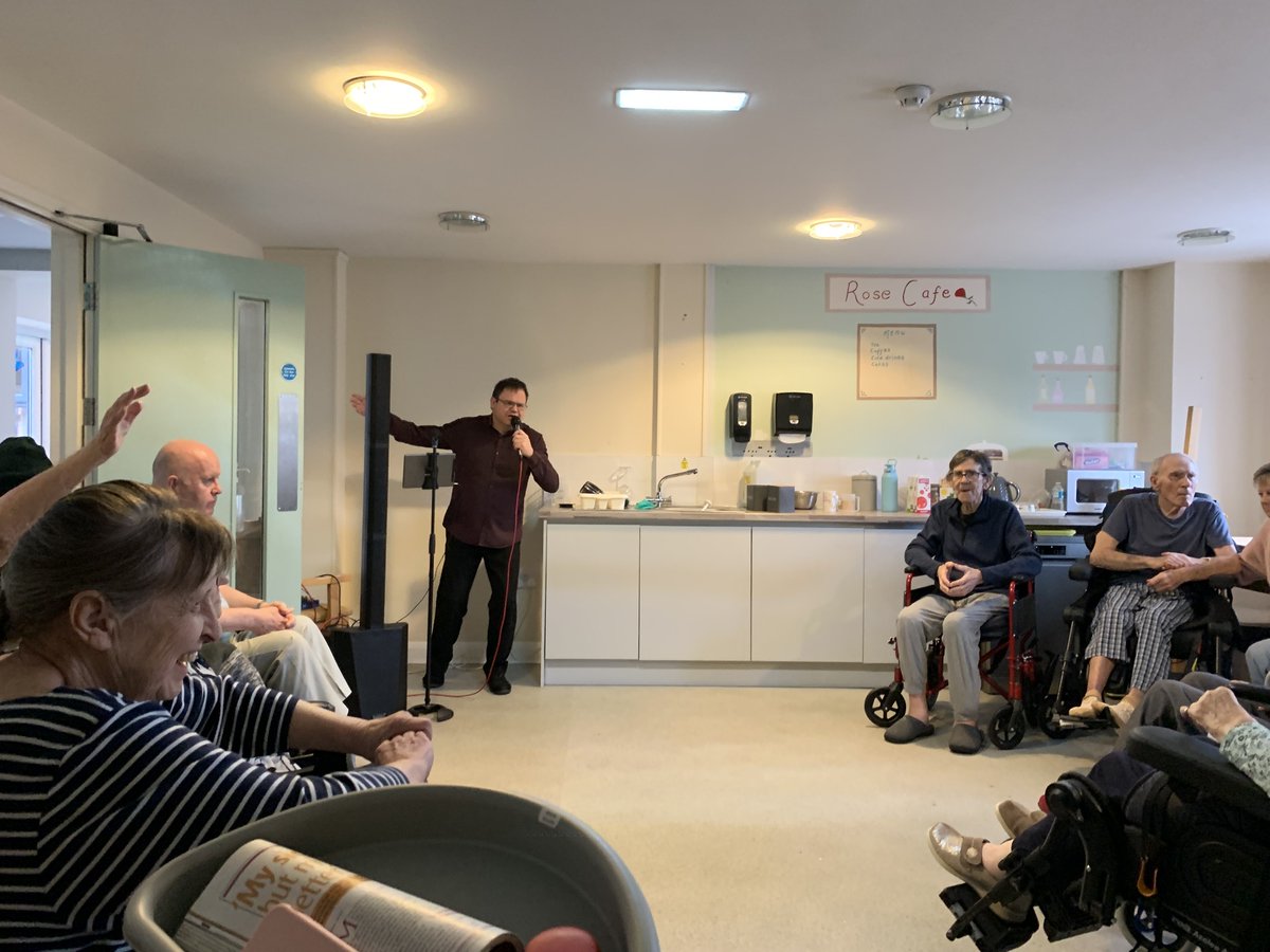 RHHealthcare's tweet photo. Music filled the air in Red Rose as talented singer James Fry led us in a sing-a-long. 
Not only does singing boost general well-being and mental health, it can lift your mood and help to bring back memories associated with the music. https://t.co/jMe8mmv9WP
