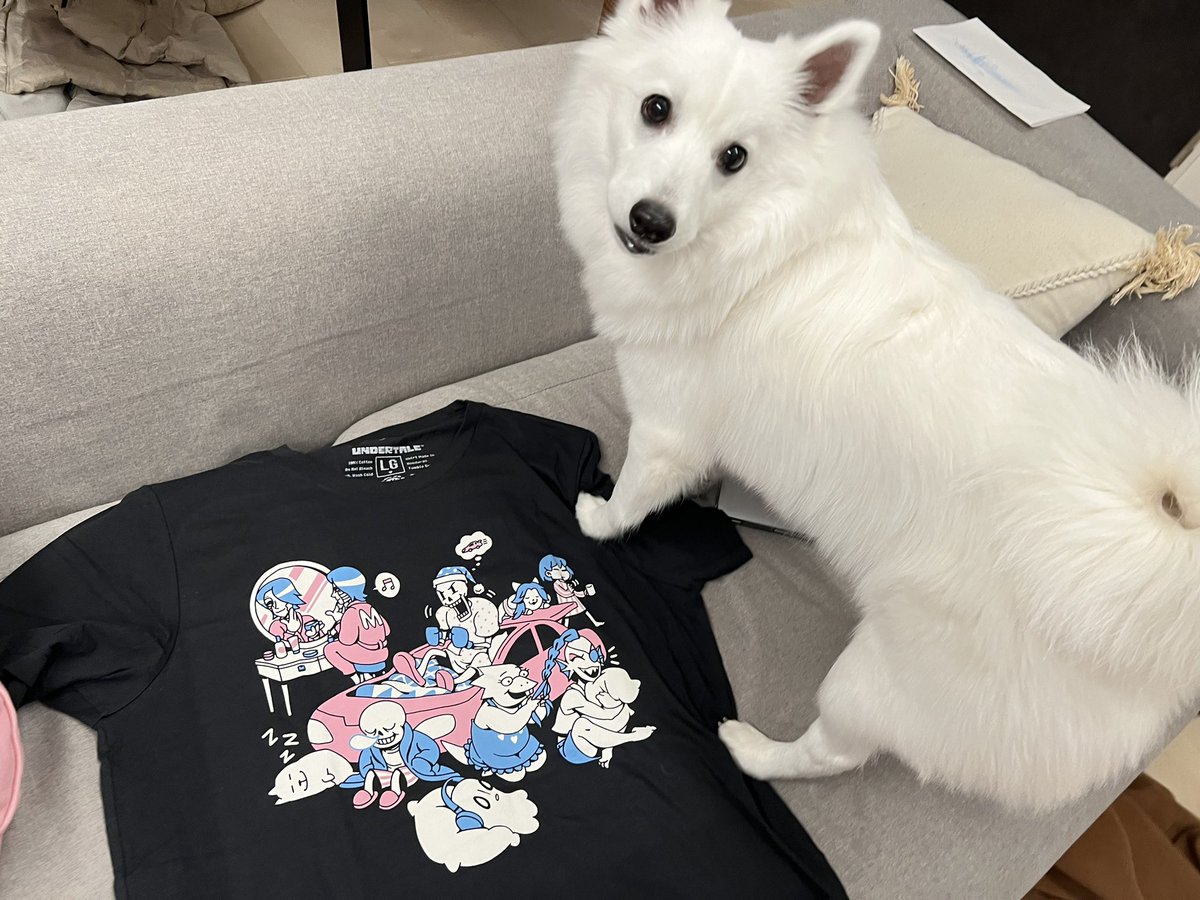 「アンダーテールのシャツ届いたんだけど可愛すぎる!!!!沢山着る!!!!うざい犬も」|いくじ🍙のイラスト