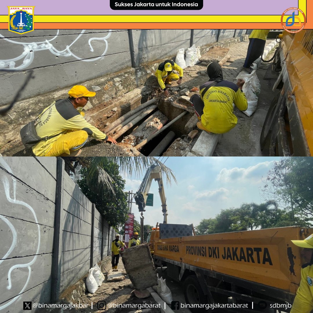 Kegiatan Tutup Saluran oleh Satgas Sudin Bina Marga Jakarta Barat, Jl. Kedoya Raya, Kec. Kebon Jeruk, Rabu (10/1). #Jakartabarat #BinaMargaJakbar #BinaMargaDKI #Uuskuswanto #Herusuwondo