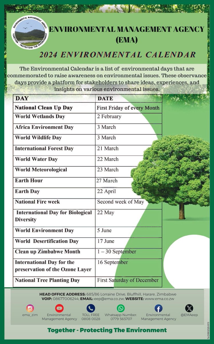 As the new year has just begun, it is important to incorporate the environmental calendar in our plans. Your participation in the commemoration of any of these environmental observance days is an indicator of environmental stewardship. @SteadyKangata @ChigonaEma @christo36579165